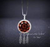Large Spessartite Garnet Necklace - Dream Catcher Pendant - 18kgp @ Sterling Silver - Red Orange Garnet Jewelry #691