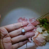 Rose Gold Fire Opal Necklace Sterling Silver Teardrop Tiny White Opal Pendant Solid 18kgp 074