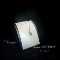Tiny Blue Aquamarine Necklace - Sterling Silver Single Halo Dangle Round 8mm - March Birthstone - Aquamarine Jewelry 081