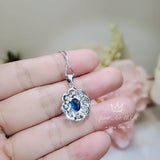 Royal Blue Sapphire Necklace - Gemstone Flower 2.1 CT Blue Sapphire Pendant - Blue Gemstone Jewelry #488
