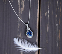Blue Sapphire Necklace - Teardrop Gemstone White Gold Sterling silver 2.8 CT Sapphire Pendant - Large Bridal Jewelry #487