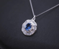 Blue Sapphire Gemstone Lotus Necklace - 18KGP @ Sterling Silver - Blue Sapphire Pendant Jewelry #451