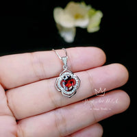 Garnet Necklace Sterling Silver flower of Life Red Gemstone Dainty Orange Spessartite Garnet Jewelry Tiny Garnet Choker Chakra Healing 1120