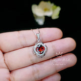 Garnet Necklace Sterling Silver flower of Life Red Gemstone Dainty Orange Spessartite Garnet Jewelry Tiny Garnet Choker Chakra Healing 1120