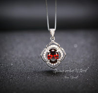 Garnet Necklace Sterling Silver flower of Life Red Gemstone Dainty Orange Spessartite Garnet Jewelry Tiny Garnet Choker Chakra Healing 1120