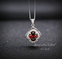Garnet Necklace Sterling Silver flower of Life Red Gemstone Dainty Orange Spessartite Garnet Jewelry Tiny Garnet Choker Chakra Healing 1120