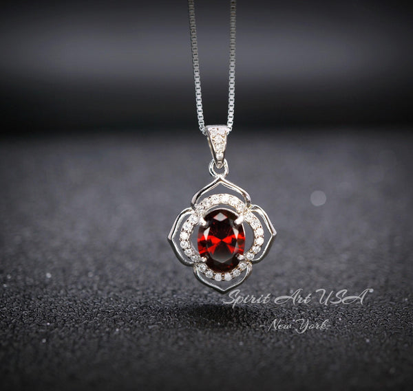 Garnet Necklace Sterling Silver flower of Life Red Gemstone Dainty Orange Spessartite Garnet Jewelry Tiny Garnet Choker Chakra Healing 1120