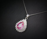 Pink Tourmaline Necklace - Gemstone Teardrop Halo Double Circle Pink Tourmaline Pendant Jewelry #374