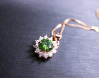 High-Quality Green Diopsid Pendant Rose Gold @ Sterling Silver Tiny Lab Diopsid Sunflower Princess Diana Style Green Gemstone Necklace 1113