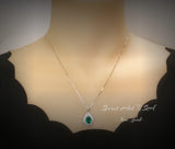 Double Halo Teardrop Emerald Necklace - 18KGP Sterling Silver - 3 CT Large Nano Green Emerald Pendant - Gemstone Pear Jewelry 1120
