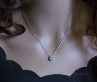 Tiny Blue Aquamarine Choker - 18KGP @ Sterling Silver - Minimalist Aquamarine Necklace 040