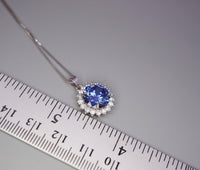 10mm 3 ct Tanzanite Necklace - Princess Diana Sunflower Simple Solitaire Halo - Lab Created Energic Blue Tanzanite Pendant #505