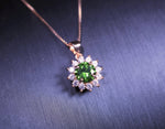 High-Quality Green Diopsid Pendant Rose Gold @ Sterling Silver Tiny Lab Diopsid Sunflower Princess Diana Style Green Gemstone Necklace 1113