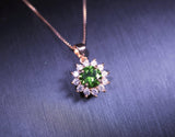 High-Quality Green Diopsid Pendant Rose Gold @ Sterling Silver Tiny Lab Diopsid Sunflower Princess Diana Style Green Gemstone Necklace 1113