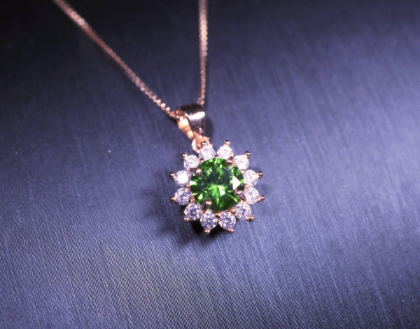 High-Quality Green Diopsid Pendant Rose Gold @ Sterling Silver Tiny Lab Diopsid Sunflower Princess Diana Style Green Gemstone Necklace 1113