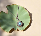 Sky Blue Aquamarine Necklace - Rose Gold Coated sterling Silver Flower Teardrop Large Aquamarine Pendant #639