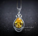 2.5 CT Yellow Moissanite Gemstone Necklace Sterling Silver Teardrop Created Citrine Gemstone Pendant - November Birthstone #395