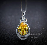 2.5 CT Yellow Moissanite Gemstone Necklace Sterling Silver Teardrop Created Citrine Gemstone Pendant - November Birthstone #395