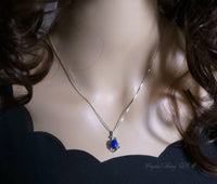 Dainy Lapis Lazuli Necklace Sterling Silver - Leaf Flower Lapis Lazuli Pendant Chakra Healing #990