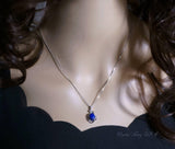 Dainy Lapis Lazuli Necklace Sterling Silver - Leaf Flower Lapis Lazuli Pendant Chakra Healing #990