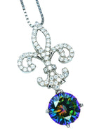 Mystic Topaz Necklace - Gemstone Kite Flower Pendant - 18KGP @ Sterling Silver - 2.2 Ct Round Rainbow Topaz Jewelry #405