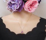 Genuine Amethyst Necklace, Floral Style - 18kgp @ Sterling Silver - Natural Lanvnder Amethyst Jewelry, Crystal Yoga Pendant Rose gold style