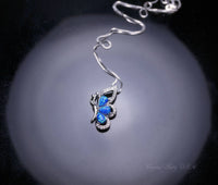 Blue Opal Necklace -  Diamond Butterfly Pendant -18kgp @ Sterling Silver -  Blue Opal Jewelry