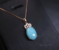 Amazonite Necklace - Rose Gold Coated Sterling Silver - Diamond Crown Pendant - Natural High Quality Chakra Yoga Healing - Amazonite Jewelry