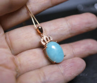 Amazonite Necklace - Rose Gold Coated Sterling Silver - Diamond Crown Pendant - Natural High Quality Chakra Yoga Healing - Amazonite Jewelry