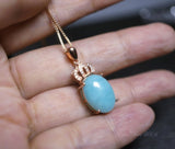 Amazonite Necklace - Rose Gold Coated Sterling Silver - Diamond Crown Pendant - Natural High Quality Chakra Yoga Healing - Amazonite Jewelry