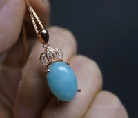 Amazonite Necklace - Rose Gold Coated Sterling Silver - Diamond Crown Pendant - Natural High Quality Chakra Yoga Healing - Amazonite Jewelry