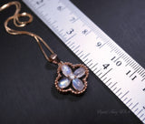 Four Leaf Clover Moonstone Necklace, Rose Gold Coated Sterling Silver box Chain Natural Flash Moonstone Pendant