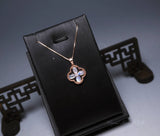 Four Leaf Clover Moonstone Necklace, Rose Gold Coated Sterling Silver box Chain Natural Flash Moonstone Pendant