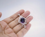 Natural Amethyst Necklace - Sterling Silver Tassel - Luxury Genuine Amethyst Pendant - Purple Gemstone Jewelry - 18KGP @ Sterling Silver