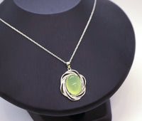Large Prehnite Necklace Full Sterling Silver Green Gemstone Heart Chakra Healing Prehnite Pendant