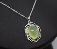 Large Prehnite Necklace Full Sterling Silver Green Gemstone Heart Chakra Healing Prehnite Pendant