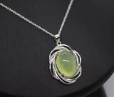 Large Prehnite Necklace Full Sterling Silver Green Gemstone Heart Chakra Healing Prehnite Pendant
