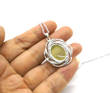 Large Prehnite Necklace Full Sterling Silver Green Gemstone Heart Chakra Healing Prehnite Pendant