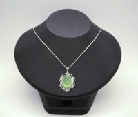 Large Prehnite Necklace Full Sterling Silver Green Gemstone Heart Chakra Healing Prehnite Pendant