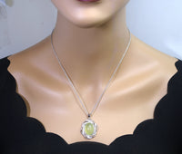 Large Prehnite Necklace Full Sterling Silver Green Gemstone Heart Chakra Healing Prehnite Pendant