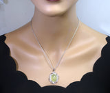 Large Prehnite Necklace Full Sterling Silver Green Gemstone Heart Chakra Healing Prehnite Pendant
