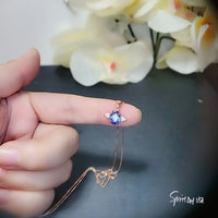 Super Tiny Blue Sapphire Necklace Rose Gold Penguin Pendant Angel Wing Jewelry