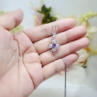 Amethyst Cross Flower Necklace Sterling Silver, Diamond  Cross Pendant White Gold Natural Amethyst Jewelry