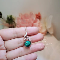 Rose Gold Green Malachite Necklace - Sterling Silver Phoenix Necklace - Heart Chakra Healing Green Stone Pendant